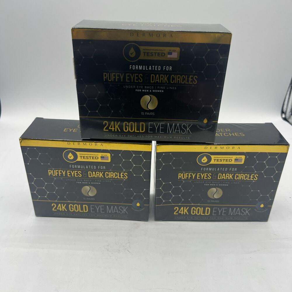 3 Boxes Dermora 24K Gold Eye Mask Puffy Eyes & Dark Circles 15 Pairs Each